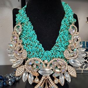 Teal/Aqua & Gold Statement Necklace